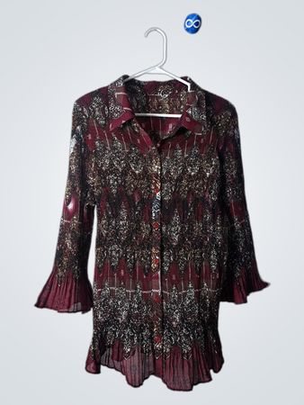 Blouse with Burgundy and Gold Pattern