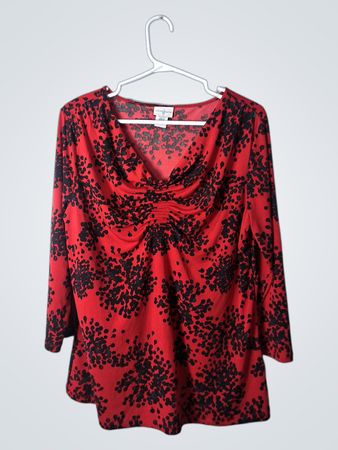 Jaclyn Smith Red and Black Floral Blouse