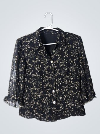 Black Floral Print Chiffon Blouse