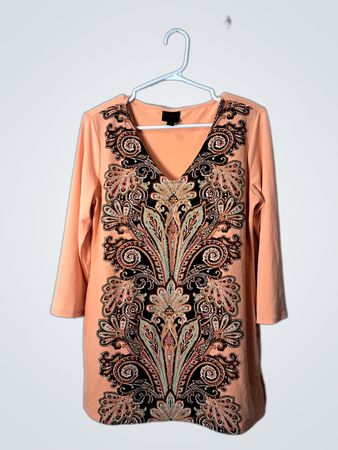 Peach-colored Blouse with Black Paisley Design