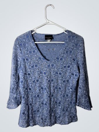 Brittany Black Petite Blue Lace Top