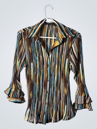 Essentials by Milano Striped Button-Down Blouse