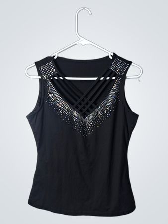 Black Sleeveless Top with Rhinestone Details