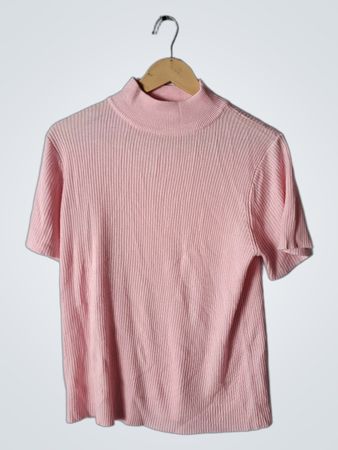 Studio Works Pink Ribbed Turtleneck Top