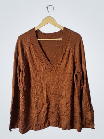 Brown Long-Sleeve Knit Top
