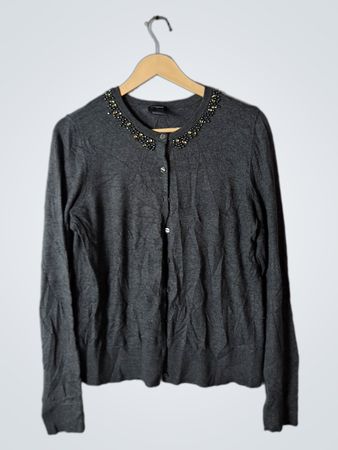 Ann Taylor Gray Beaded Knit Cardigan