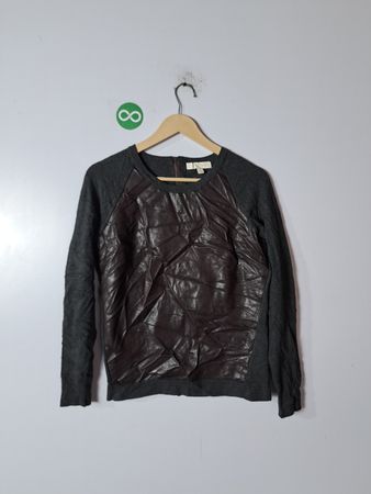 Etcetera Grey Knit Sweater with Leather Panels