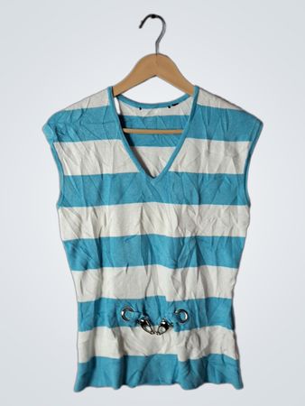 Blue and White Striped Sleeveless Top