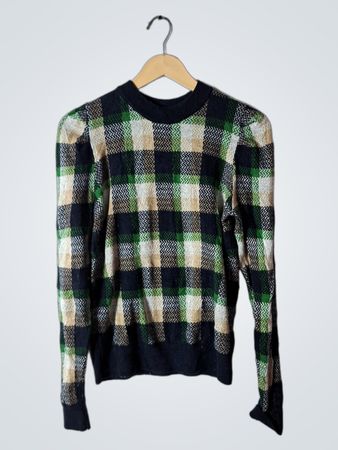 Green Black and Beige Plaid Sweater