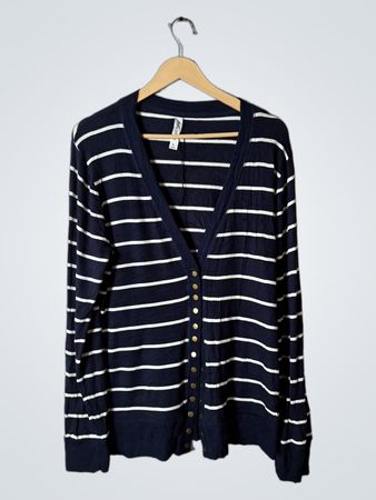 Zenana Outfitters Navy Blue and White Striped Cardigan