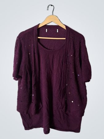 Purple Knit Top with Cardigan