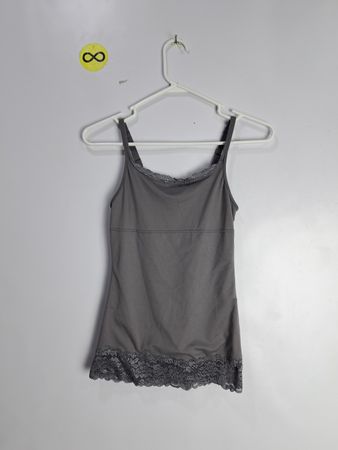 Gray Tank Top with Lace Trim