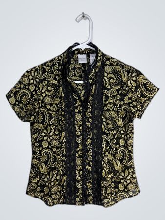 Emma James Petite Black and Gold Floral Blouse