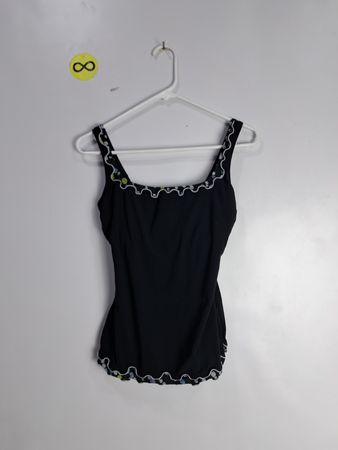 Black Tank Top with Ruffled Trim