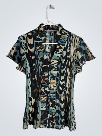 Signature by Larry Levine Animal Print Pleated Blouse