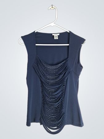 Navy Blue Sleeveless Top with Ruching Detail