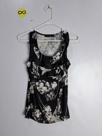 The Limited Black Floral Ruffled Cami Top
