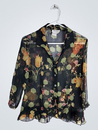TESS Floral Sheer Silk Blouse