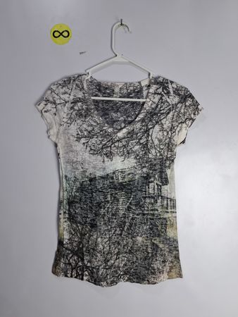 Graphic T-Shirt with Tree and Building Design