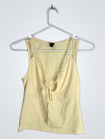 Pale Yellow Lace Trim Tank Top