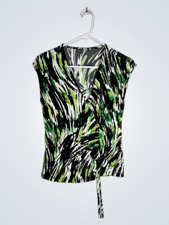 Blouse with Green Black and White Pattern