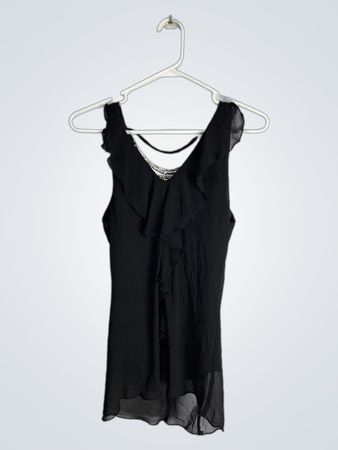 BCX Ruffled Sleeveless Black Top