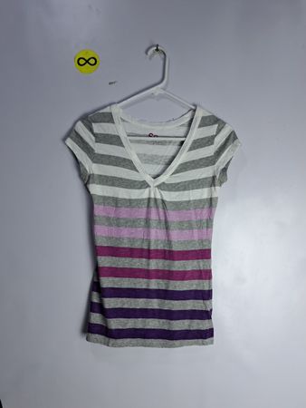 So Striped V-Neck Short Sleeve Top
