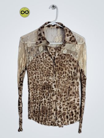 Brown Animal Print Lace Top