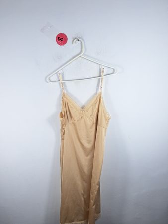 Vanity Fair Beige Lace Trim Slip Dress