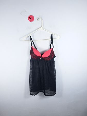 Black Lace Chemise with Pink Lining