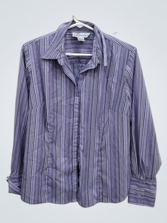 Dressbarn Purple Striped Button-Down Shirt