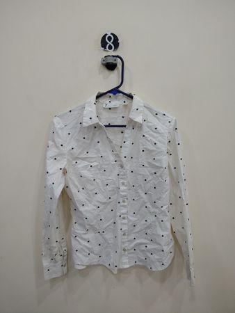 White Polka Dot Button-Up Shirt