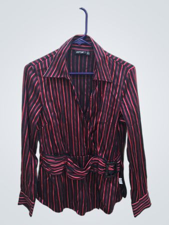 Apt. 9 Red and Black Striped Wrap Blouse