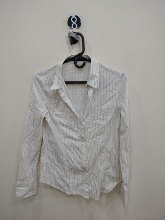 The Limited Women's White Striped Button-Down Shirt