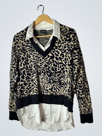 Tahari Leopard Print V-Neck Cardigan Sweater