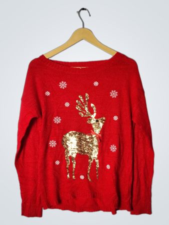 Red Christmas Sweater with Gold Reindeer