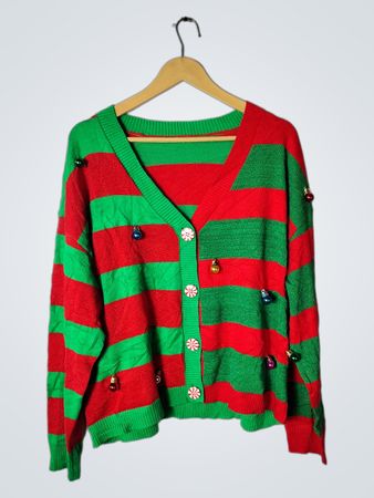 Green and Red Striped Sweater