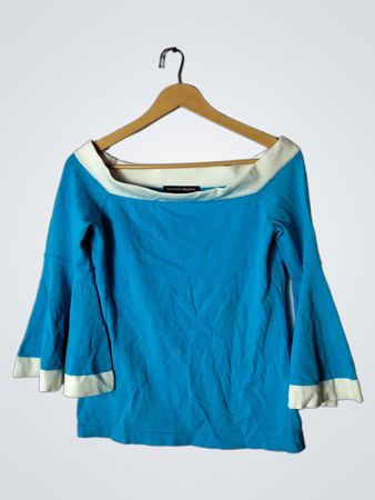 Boston Proper Blue and White Trimmed Top