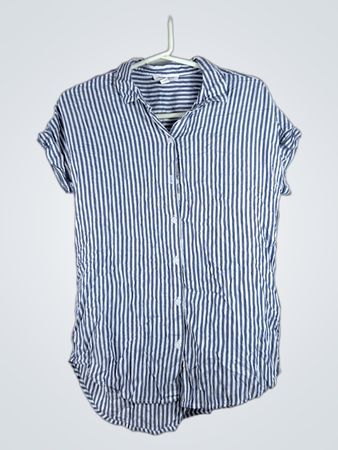 Blue and White Striped Short Sleeve Shirt