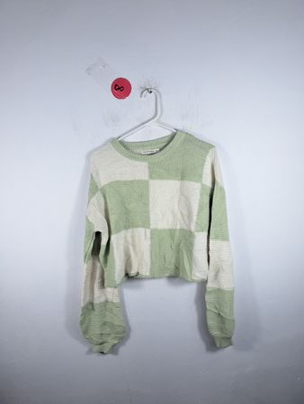 Green and White Checkered Sweater