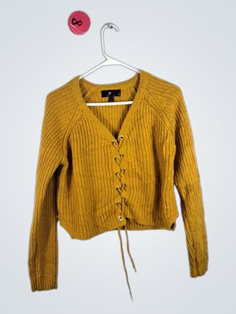 Yellow Cropped Knit Sweater
