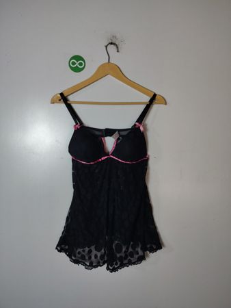 Black Lace Chemise with Pink Trim