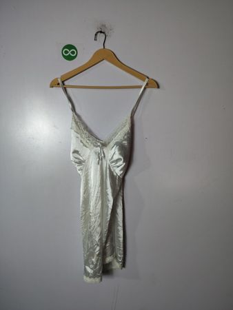 White Satin Dress with Lace Details