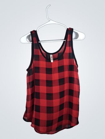 Free People Red Black Plaid Tank Top