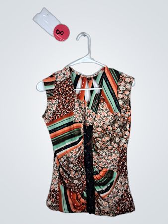 Blouse with Floral and Striped Pattern