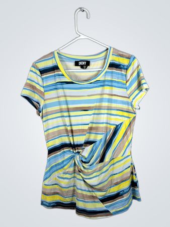 DKNY Striped Twist Front Top