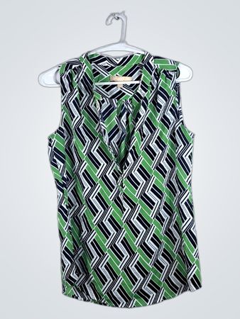 Banana Republic Green and Navy Zigzag Sleeveless Blouse