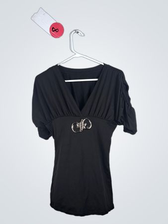 Black Short Sleeve Top with Silver Embellishment