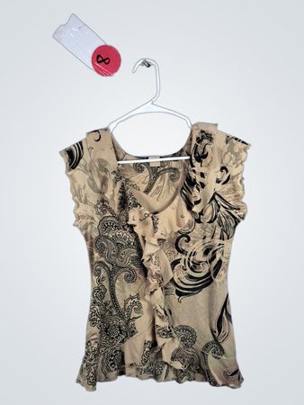 Women's Beige and Black Paisley Blouse