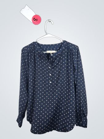 LOFT Petite Navy Polka Dot Long Sleeve Blouse